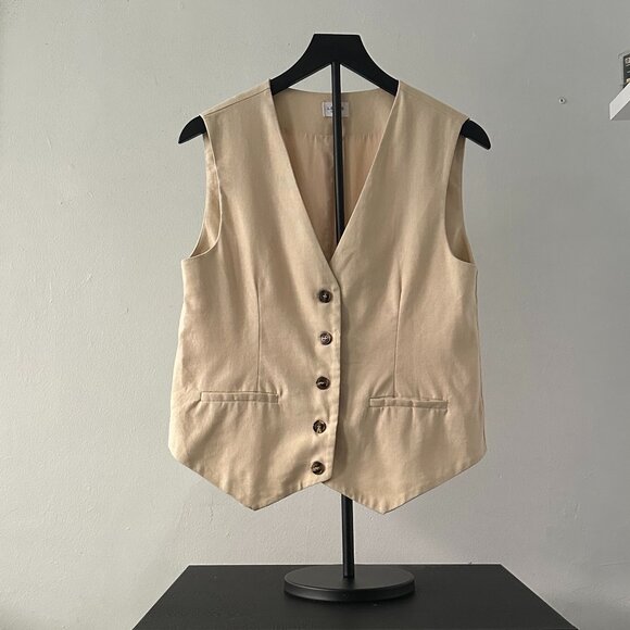 Le Lis Collection Linen Blend Button-Front Vest – Size S (Beige) - Picture 1 of 7
